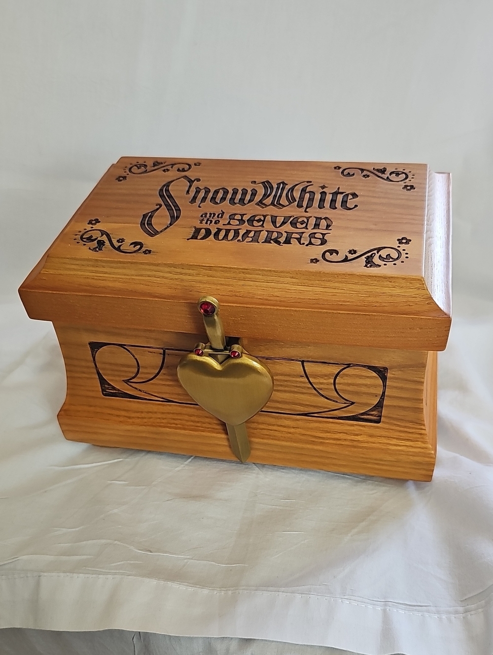Disney Snow White Wooden Jewelry Box with Gold Heart Latch